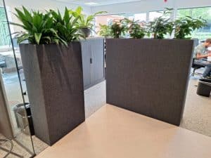 een "levende" geluid absorberende scheidingswand met echte planten